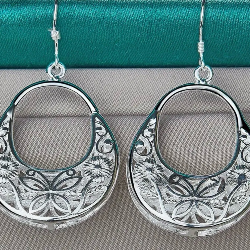 New, Fashionable Sterling Silver plated Floral butterfly Hoop Earrings